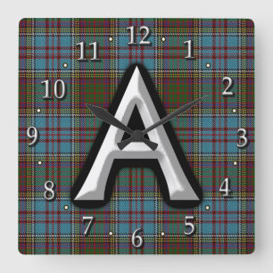 Horloge Carrée Lettre Clan Anderson A Monogramme Tartan