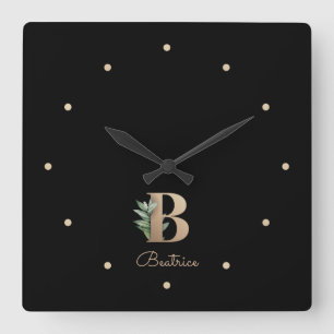 Horloge Carrée LETTRE MONOGRAPHIQUE BOtanique Élégante B