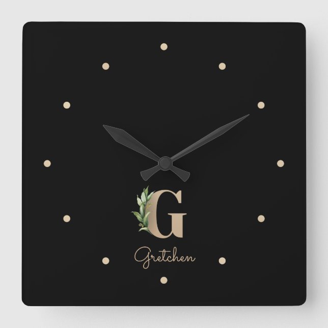 Horloge Carrée LETTRE MONOGRAPHIQUE BOtanique Élégante G (Recto)