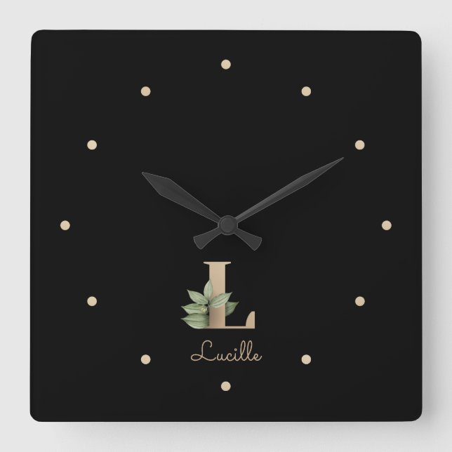 Horloge Carrée LETTRE MONOGRAPHIQUE BOtanique Élégante L (Recto)
