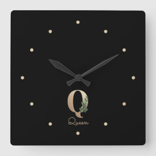 Horloge Carrée LETTRE MONOGRAPHIQUE BOtanique Élégante Q
