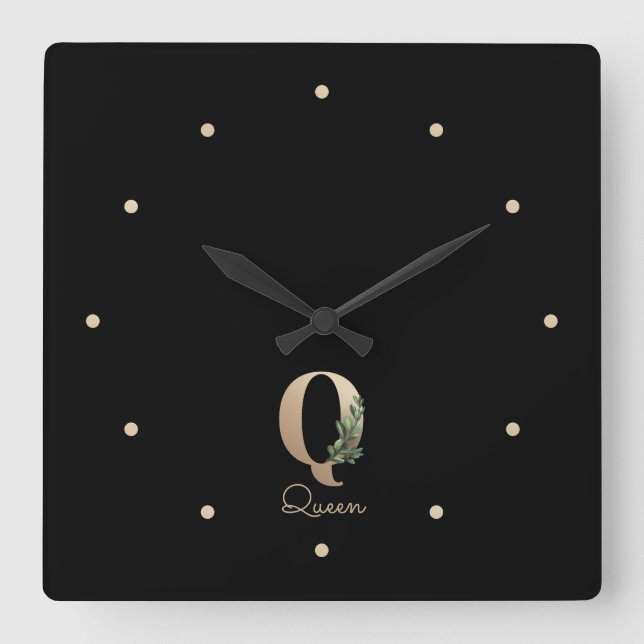 Horloge Carrée LETTRE MONOGRAPHIQUE BOtanique Élégante Q (Recto)