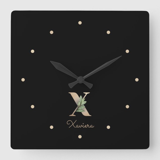 Horloge Carrée LETTRE MONOGRAPHIQUE BOtanique Élégante X (Recto)