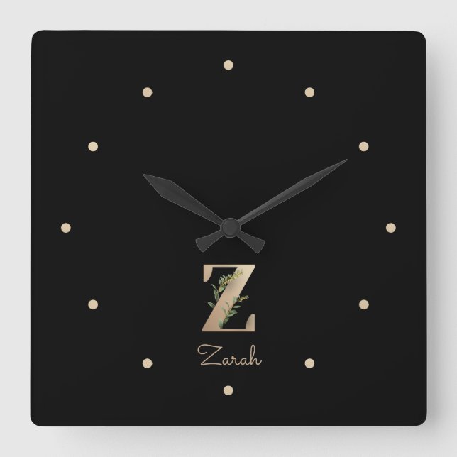 Horloge Carrée LETTRE MONOGRAPHIQUE BOtanique Élégante Z (Recto)