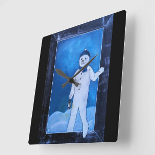 Horloge Carrée L'évasion du bonhomme de neige Peinture d'Alfred F