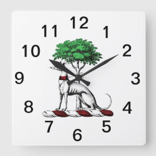 Horloge Carrée Lévrier Whippet avec emblème de blason héraldique
