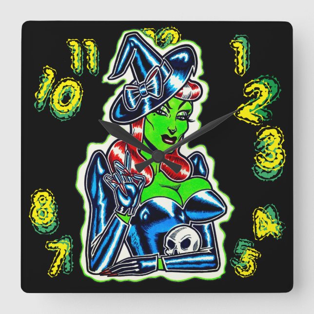 Horloge Carrée L'Heure De Sorcière (Recto)