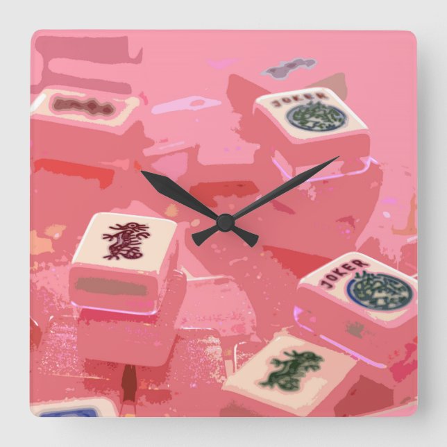 Horloge Carrée L'heure-milliampère Jongg couvre de tuiles (Recto)