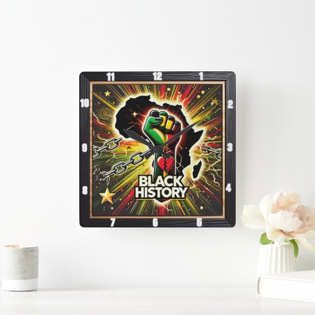 Horloge Carrée L'histoire noire avec l'autonomisation africaine S (Maison)