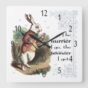 Horloge Carrée L'horloge blanche du pays des merveilles de lapin,