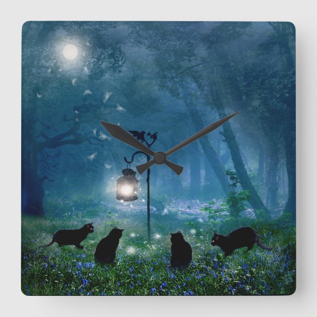 Horloge Carrée L'horloge de chats de sorcières (Recto)