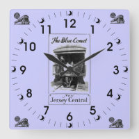 L'horloge murale bleue de cru de train de comète