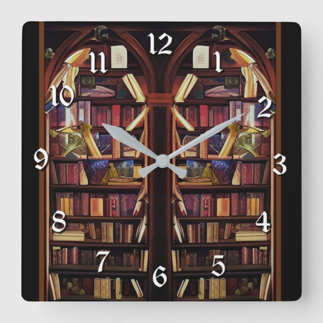 Horloge Carrée Librairie de livres (Recto)