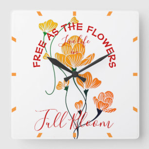 Horloge Carrée Libre comme Fleurs Jaune Orange Ginkgo Feuilles