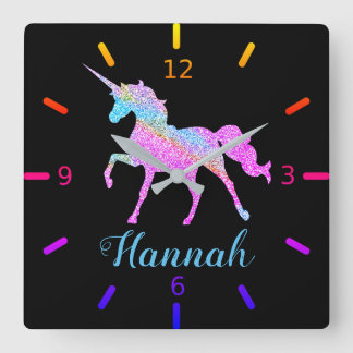 Horloge Carrée Licorne colorée