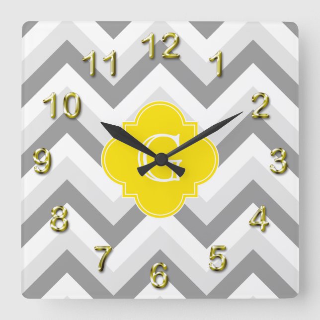Horloge Carrée Lieutenant Two Grey White Chevron Yellow Monogram (Recto)