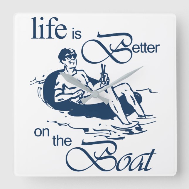 Horloge Carrée Life is Better on The Boat Funny Rowboat Cartoon (Recto)