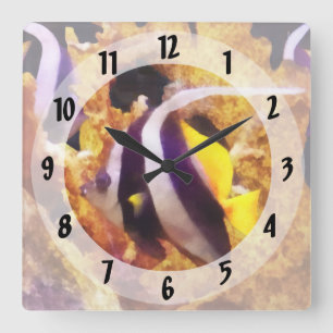 Horloge Carrée Ligne de pêche au noir et blanc