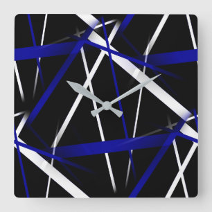 Horloge Carrée Lignes Abstraites Royal Blue et White