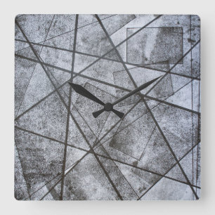 Horloge Carrée Lignes noires rectangles gris blanc abstrait
