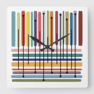 Horloge Carrée Lignes simples Art Abstrait coloré