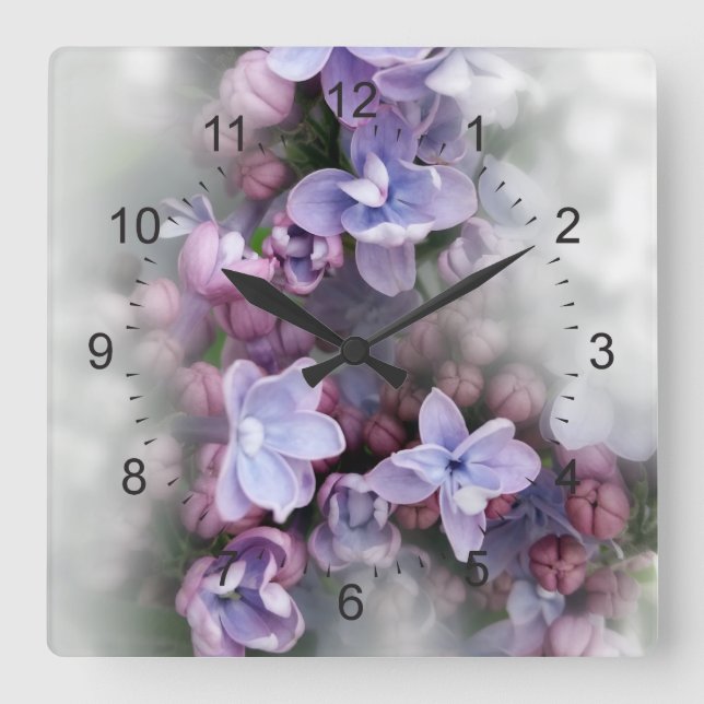 Horloge Carrée Lilac fleurit (Recto)