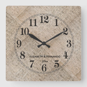 Horloge Carrée Lin personnalisé beige faux
