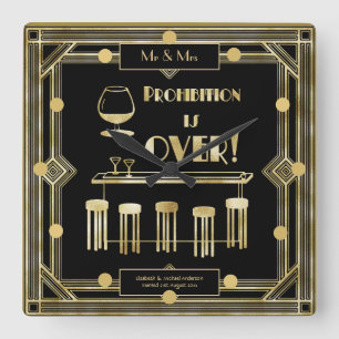 Horloge Carrée L'interdiction de l'art déco est de l'or noir des 