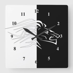 Horloge Carrée Lion - Blanc et Noir