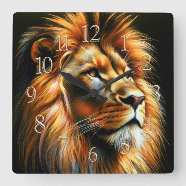 Horloge Carrée Lion Dessin Pastel Dur (Recto)