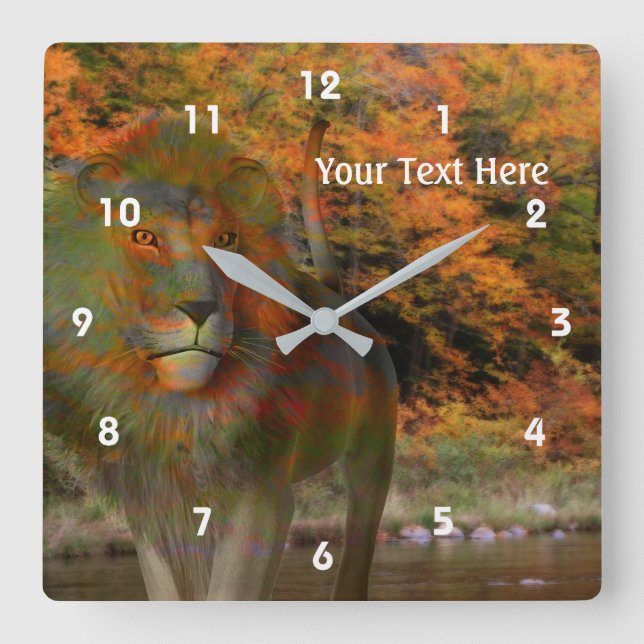 Horloge Carrée Lion En Automne Imaginaire Animal Art (Recto)