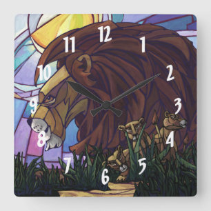 Horloge Carrée Lion et petits