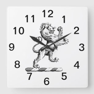 Horloge Carrée Lion héraldique debout Emblème de crête