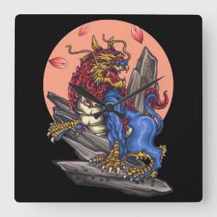 Horloge Carrée Lion japonais