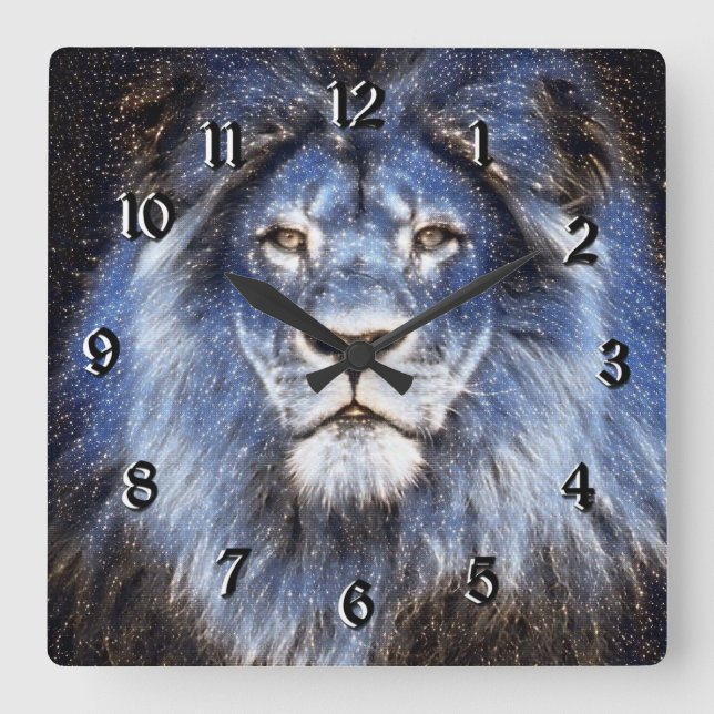 Horloge Carrée Lion Majestic Sparkle (Recto)
