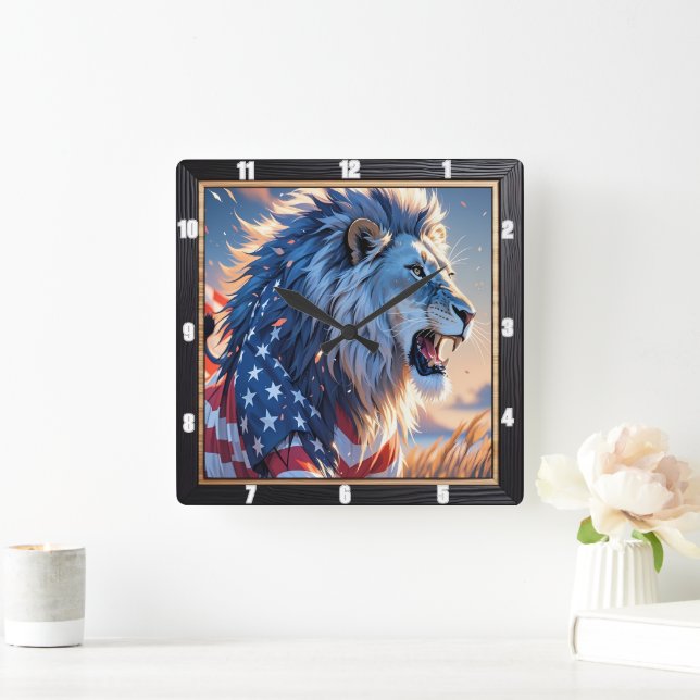 Horloge Carrée Lion patriotique Majestic (Maison)