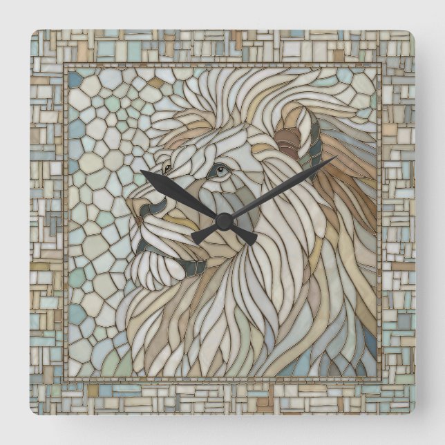 Horloge Carrée Lion Portrait Mosaic Art (Recto)