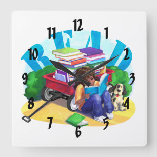 Horloge Carrée LIRE Livre Wagon Art