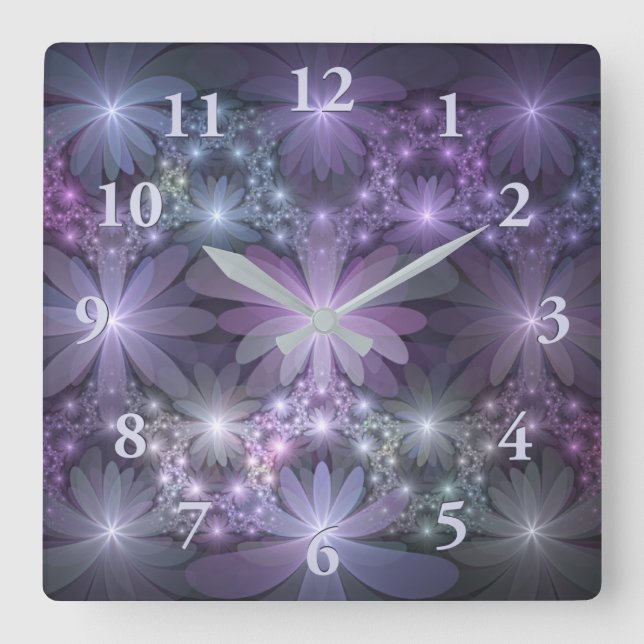 Horloge Carrée Lit de fleurs Art Fractal Abstrait tendance brilla (Recto)