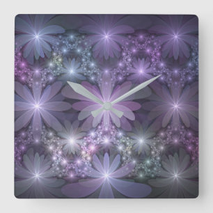 Horloge Carrée Lit de fleurs tendance brillant art fractal abstra