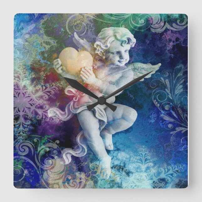 Horloge Carrée Little Cherub en bleu (Recto)