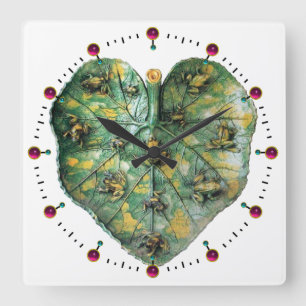Horloge Carrée LITTLE FROGS ON A GREEN LEAF RED RUBY, White