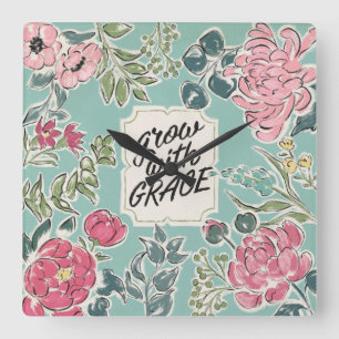 Horloge Carrée Live in Bloom Grow with Grace