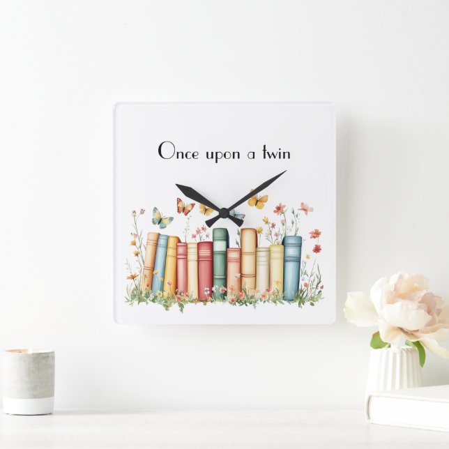 Horloge Carrée Livres et fleurs (Maison)