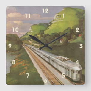 Horloge Carrée Locomotive vintage en campagne, Vacances en train
