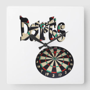 Horloge Carrée Logo Darts Avec Dartboard,