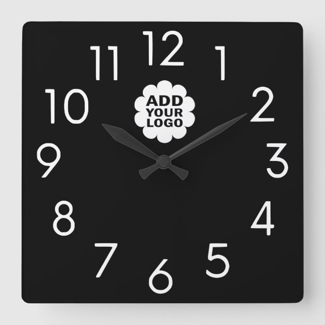 Horloge Carrée Logo de la société moderne noir et blanc Promotion (Recto)