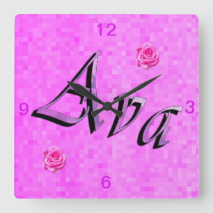 Horloge Carrée Logo du nom d'Ava,