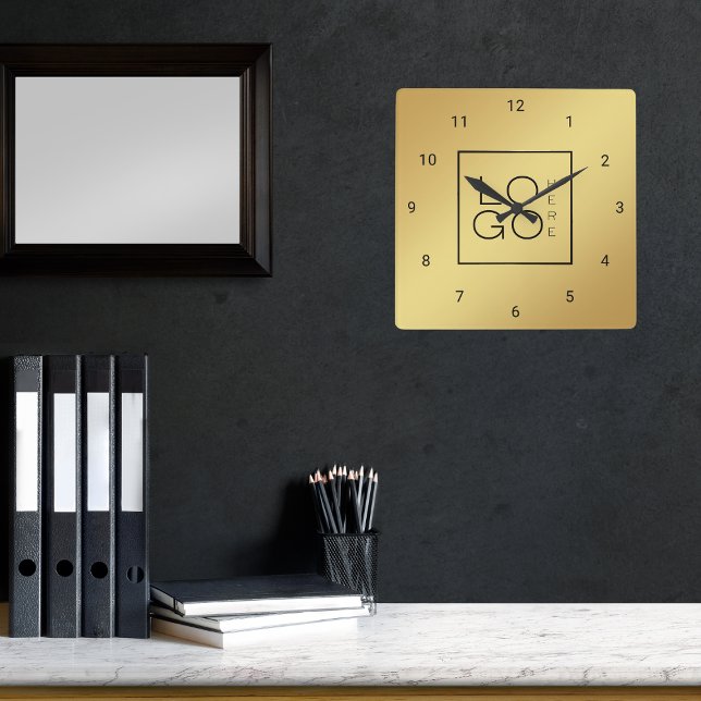 Horloge Carrée Logo Gold Custom Carré Business Company Office (Créateur téléchargé)