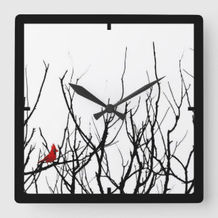 Horloge Carrée L'Oiseau Rouge de Leslie Peppers